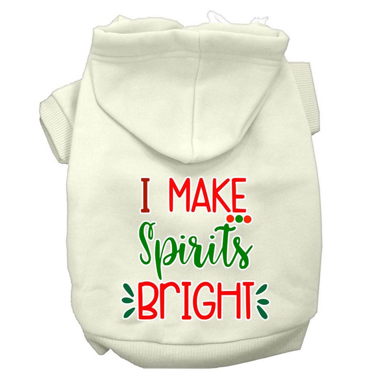 I Make Spirits Bright Screen Print Dog Hoodie Cream XS